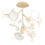 Потолочный светильник с золотыми ветвями и белыми лепестками на круглом рельефном основании Wintery flovers варинант исполнения - 1 | Loft Concept в Костроме