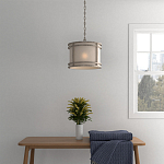 Подвесной светильник в виде барабана с тканевым абажуром и металлическим каркасом Warm Glow варинант исполнения - 4 | Loft Concept в Костроме