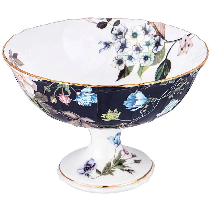 Ваза фарфоровая на ножке с рисунком цветов Garden Whisper Porcelain Set Белый Темно-синий Мульти Ваза фарфоровая на ножке с рисунком цветов Garden Whisper Porcelain Set Белый Темно-синий Мульти в Костроме | Loft Concept