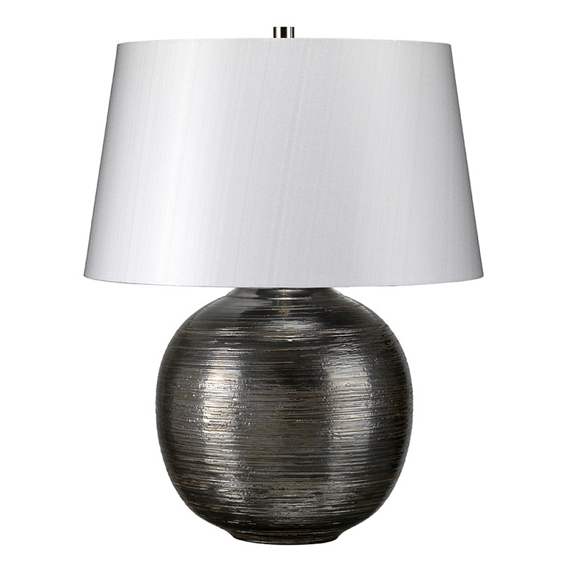 Настольная лампа с круглым фарфоровым основанием ручной работы с покрытием глазурью и белым абажуром из искусственного шелка Elstead Lighting Серый Серебряный в Костроме | Loft Concept 