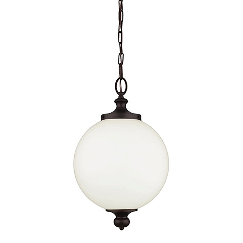 Подвесной светильник с белым стеклянным плафоном в форме шара на цепи Feiss Бронза Никель Белый Бежевый в Костроме | Loft Concept 