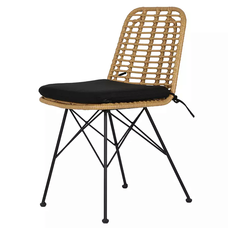 Стул с ротанговым плетением Wicker Stool без подлокотников Черный Бежевый Стул с ротанговым плетением Wicker Stool без подлокотников Черный Бежевый в Костроме | Loft Concept