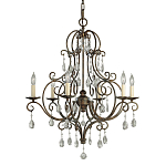 Люстра бронзового цвета с 6-ю лампами и подвесками из оптического стекла в классическом стиле Feiss варинант исполнения - 1 | Loft Concept в Костроме