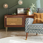 ТВ-тумба из ореха с плетеным декором Eland Wooden Wicker TV Stand варинант исполнения - 3 | Loft Concept в Костроме