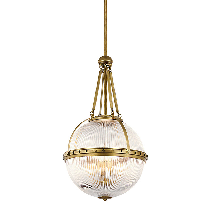 Подвесной светильник с рифленым стеклянным плафоном в форме шара Kichler Латунь Прозрачное Стекло Никель в Костроме | Loft Concept 
