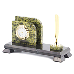 Настольный письменный набор из змеевика с визитницей с часами и ручкой Successful Leader варинант исполнения - 2 | Loft Concept в Костроме