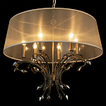 Люстра подвесная круглая с тканевым полупрозрачным абажуром и подвесками 6 ламп Gilded Elegance варинант исполнения - 5 | Loft Concept в Костроме
