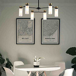 Люстра потолочная с 6-ю цилиндрическими плафонами из стекла и черным каркасом Noir Poise варинант исполнения - 3 | Loft Concept в Костроме