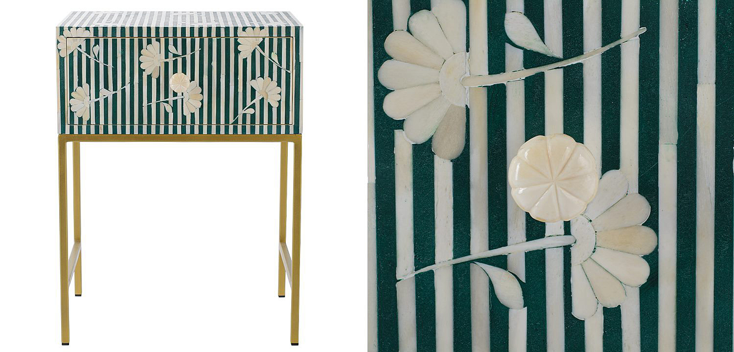 Тумбочка Green Flower Indian Bone Inlay nightstand Тумбочка Green Flower Indian Bone Inlay nightstand - Loft-Concept в Костроме
