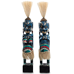 Комплект из 2-х деревянных статуэток Asmat Straw Headdress Statuettes Blue Colorful Tattoo варинант исполнения - 4 | Loft Concept в Костроме