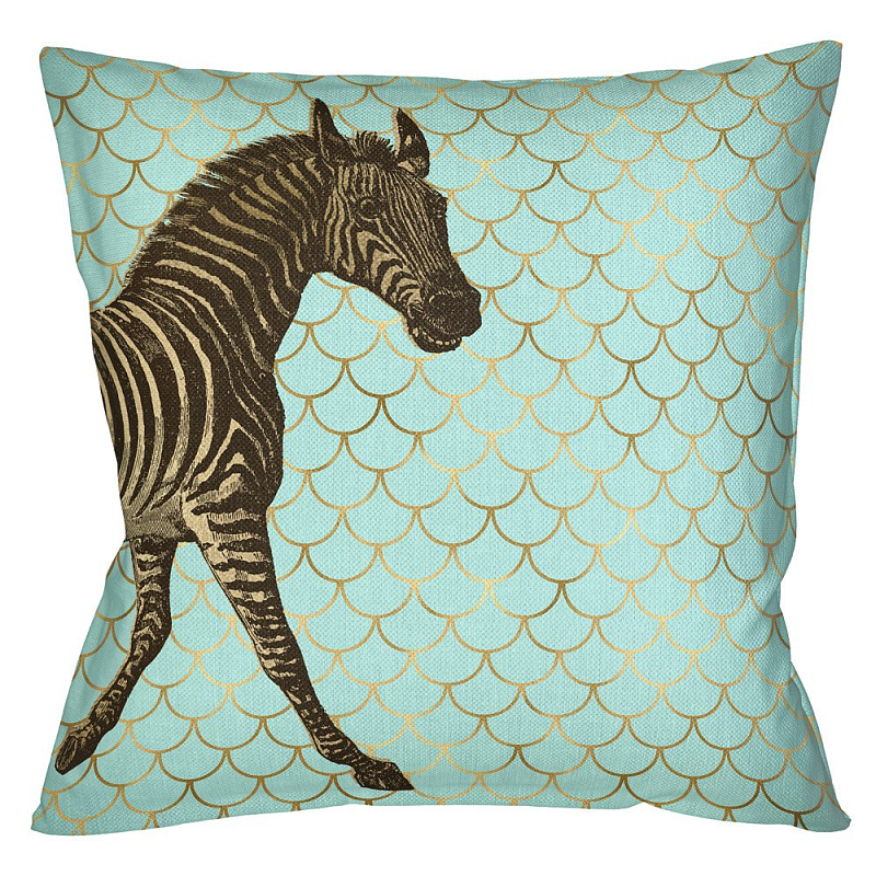 Подушка Safari light blue zebra Бирюзовый Глянцевое золото Подушка Safari light blue zebra Бирюзовый Глянцевое золото в Костроме | Loft Concept