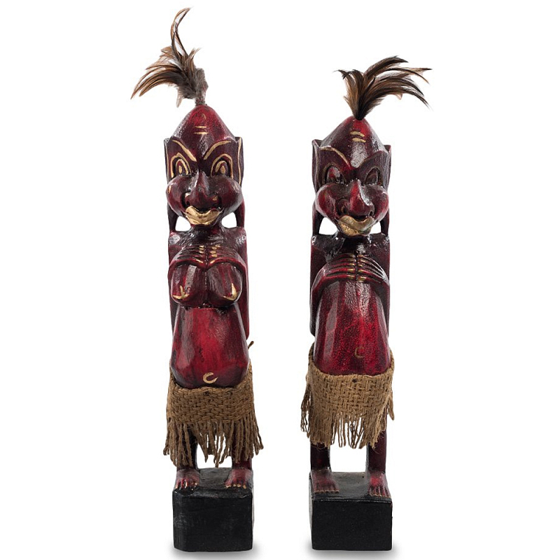 Комплект из 2-х деревянных статуэток Asmat Wooden Statuettes Dark Red Красный Черный Золотой Коричневый Комплект из 2-х деревянных статуэток Asmat Wooden Statuettes Dark Red Красный Черный Золотой Коричневый в Костроме | Loft Concept