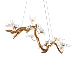 Люстра подвесная линейная с прозрачными стеклянными птичками на ветвях Serip Voa варинант исполнения - 8 | Loft Concept в Костроме