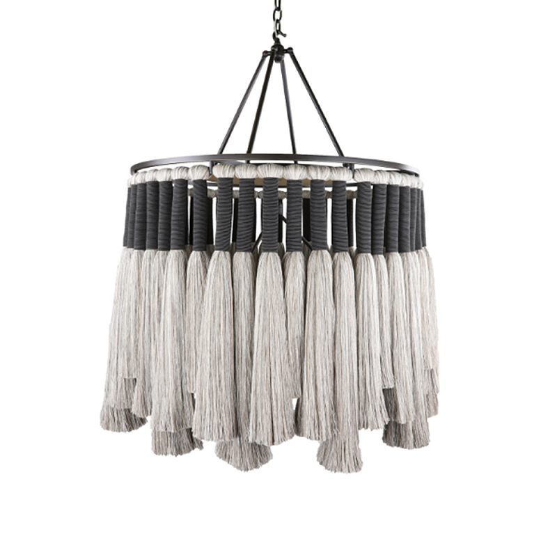 Люстра круглая плетеная с кисточками Boho Tassel Chandelier Серый в Костроме | Loft Concept 
