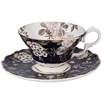 Чайный набор из фарфора темно-синий с рисунком цветов на 6 персон 12 предметов 280 мл Garden Whisper Porcelain Set  варинант исполнения - 5 | Loft Concept в Костроме