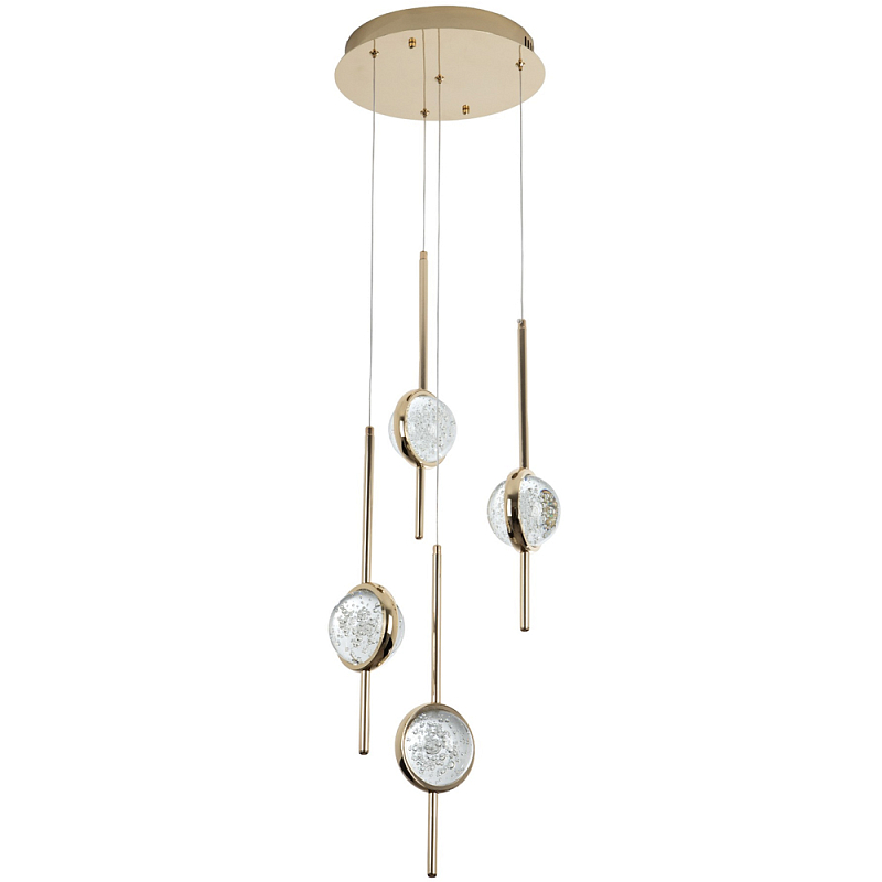 Люстра с 4-мя плафонами из хрустального шара Crystal Bubbles Gold Hanging Lamp Золотой Прозрачный Люстра с 4-мя плафонами из хрустального шара Crystal Bubbles Gold Hanging Lamp Золотой Прозрачный в Костроме | Loft Concept