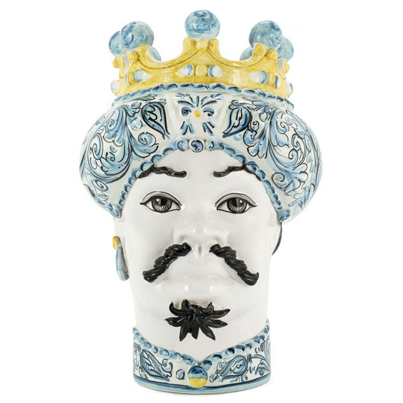 Ваза Vase Moro Man Ornate White Face Белый Светло-голубой Желтый Ваза Vase Moro Man Ornate White Face Белый Светло-голубой Желтый в Костроме | Loft Concept