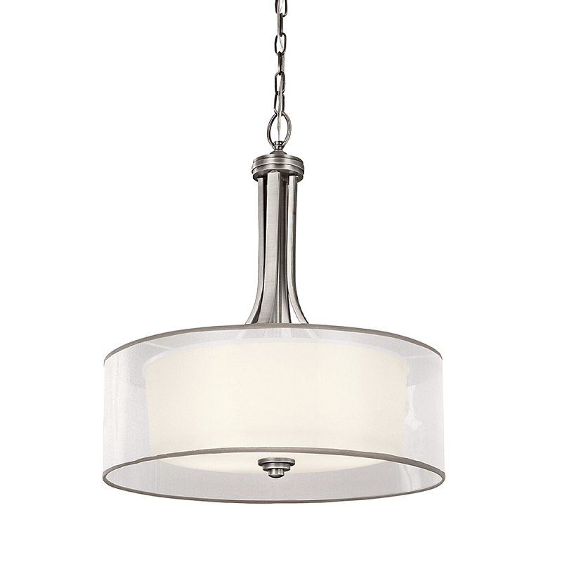 Люстра подвесная с двойным круглым плафоном из органзы и матового стекла Kichler Белый Бежевый Олово Бронза в Костроме | Loft Concept 