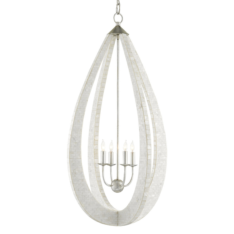 Люстра каплевидной формы покрытая перламутровой мозаикой Soft Pearl Shape Серебряный Белый в Костроме | Loft Concept 