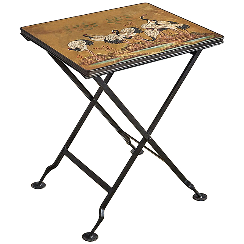 Приставной столик складной Chinoiserie Cranes Side Table Золотой Черный Мульти Приставной столик складной Chinoiserie Cranes Side Table Золотой Черный Мульти в Костроме | Loft Concept