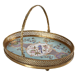 Блюдо овальное с ручкой и голубым фарфоровым дном с цветочным рисунком Blue Garden варинант исполнения - 1 | Loft Concept в Костроме