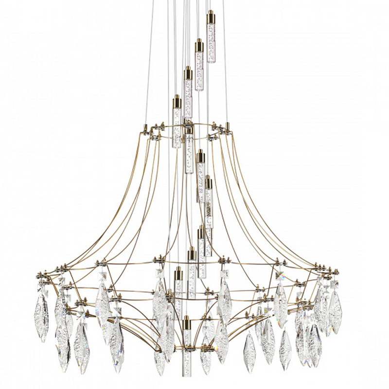 Люстра подвесная из металла с хрустальными прозрачными подвесками Quasar 81 Золотой Хром в Костроме | Loft Concept 