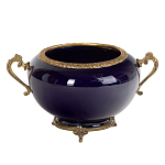 Чаша темно-синяя фарфоровая с бронзовыми ручками и ажурным ободком Eden Garden варинант исполнения - 1 | Loft Concept в Костроме