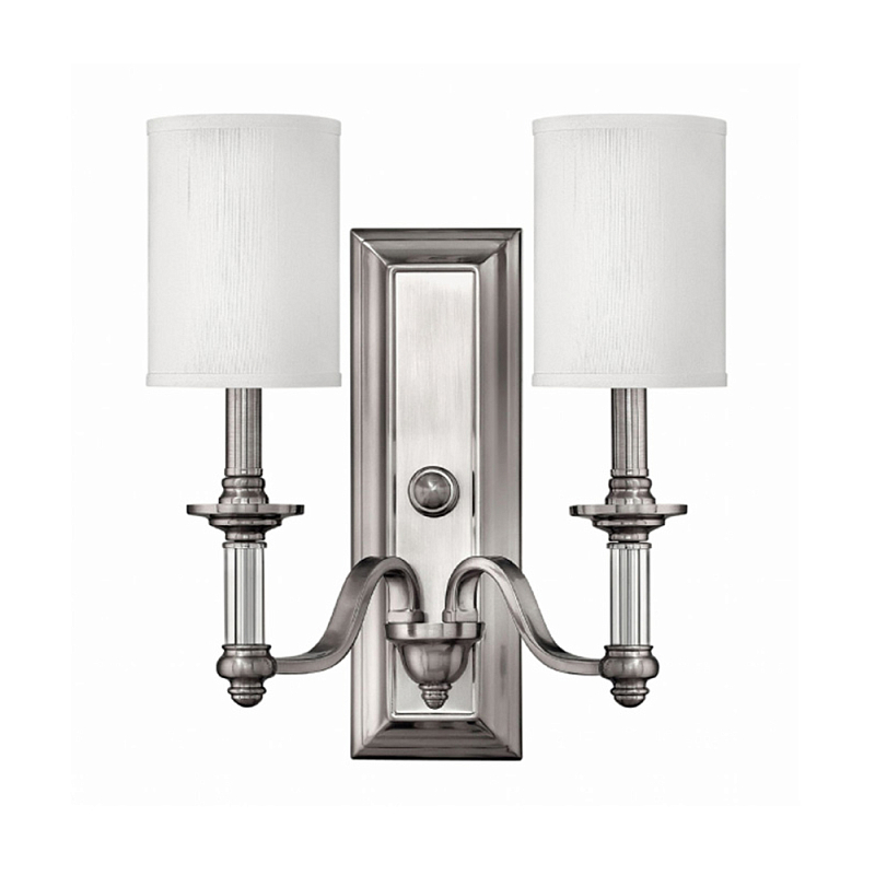 Бра с 2-мя белыми текстильными абажурами Hinkley Никель Белый Бежевый в Костроме | Loft Concept 