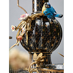 Ваза черная фарфоровая с  узором и бронзовым декором в виде веток с фарфоровой птичкой и цветами Eden Garden варинант исполнения - 3 | Loft Concept в Костроме