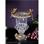 Ваза из прозрачного стекла на бронзовой подставке с ободком и ручками в виде стрекоз Eden Garden варинант исполнения - 2 | Loft Concept в Костроме