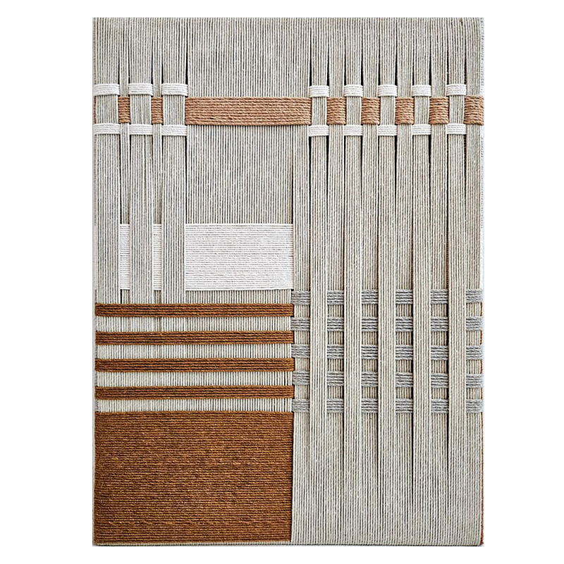 Панно из шнура Бежевая геометрическая абстракция wall panel line beige  Коричневый Молочный в Костроме | Loft Concept 