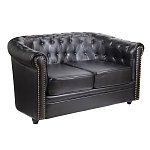 Диван кожаный двухместный на 4-х деревянных ножках из массива березы Logan Leather Seating black варинант исполнения - 1 | Loft Concept в Костроме