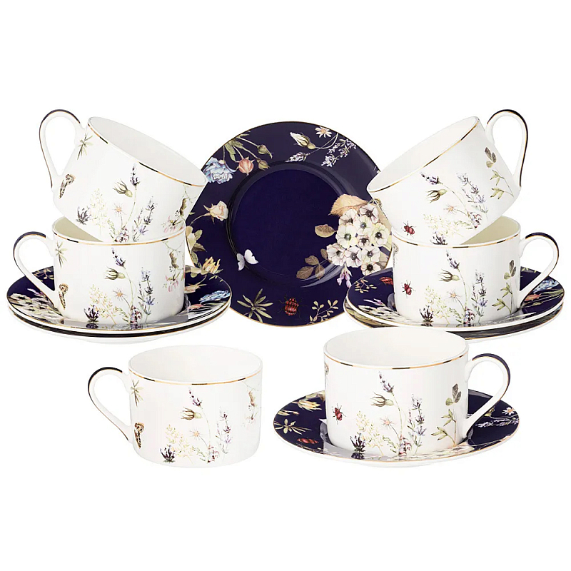 Чайный набор из фарфора с рисунком цветов 190 мл Garden Whisper Porcelain Set Белый Темно-синий Мульти Чайный набор из фарфора с рисунком цветов 190 мл Garden Whisper Porcelain Set Белый Темно-синий Мульти в Костроме | Loft Concept