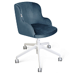 Стул с мягкой синей обивкой из велюра и подъемно-поворотным механизмом на белых колесиках Harper Blue and White варинант исполнения - 1 | Loft Concept в Костроме