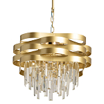 Люстра цвета матового золота с металлическими лентами и длинными прозрачными подвесками Gilded Waves варинант исполнения - 1 | Loft Concept в Костроме