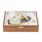 Икорница с ложкой с декором "Кадушка" с гравировкой на подставке из натурального камня Агат Decorative Cavair Dishes варинант исполнения - 4 | Loft Concept в Костроме