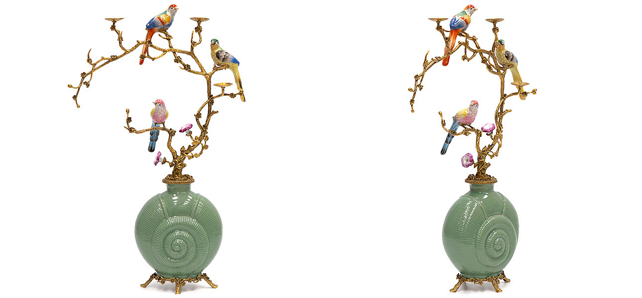 Ваза фарфоровая зеленая с фигурками птиц Porcelain bird Ваза фарфоровая зеленая с фигурками птиц Porcelain bird - Loft-Concept в Костроме