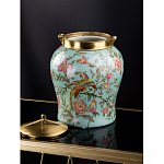 Ваза округлой формы из фарфора с рисунком и бронзовой крышкой Turquoise Blooming Garden варинант исполнения - 2 | Loft Concept в Костроме