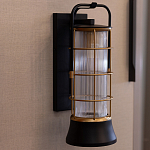 Настенный фонарь цилиндрической формы с рифленым стеклом в золотом каркасе на черном прямоугольном основании Eurofase варинант исполнения - 9 | Loft Concept в Костроме