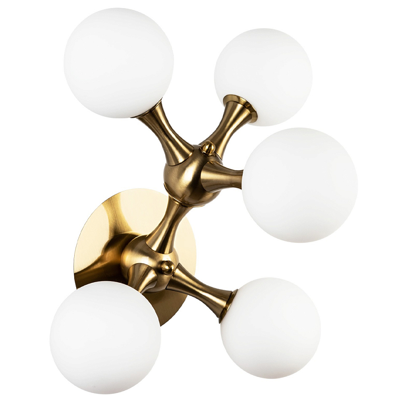 Бра с 5-ю плафонами из стеклянных шаров Pearls Suspension Brass Wall Lamp Белое матовое стекло Латунь Бра с 5-ю плафонами из стеклянных шаров Pearls Suspension Brass Wall Lamp Белое матовое стекло Латунь в Костроме | Loft Concept