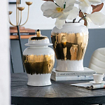 Ваза белая с крышкой и золотистыми фрагментами 46 см Chinoiserie Ceramics варинант исполнения - 1 | Loft Concept в Костроме