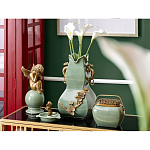 Ваза зеленого цвета из фарфора с бронзовыми ручками в виде драконов и рельефным цветочным декором Eden Garden porcelain and bronze варинант исполнения - 8 | Loft Concept в Костроме