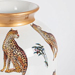 Ваза белая овальная с рисунком леопардов и золотыми акцентами LEOPARD Collection варинант исполнения - 1 | Loft Concept в Костроме