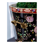 Кашпо из фарфора черная с цветочной росписью и бронзовой стрекозой Spring Garden варинант исполнения - 5 | Loft Concept в Костроме