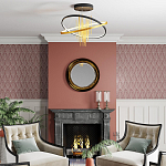 Люстра подвесная с 2-мя пересекающимися круглыми подвесами в черном и золотистом цвете и вертикальными подвесками Ring Horizontal варинант исполнения - 3 | Loft Concept в Костроме