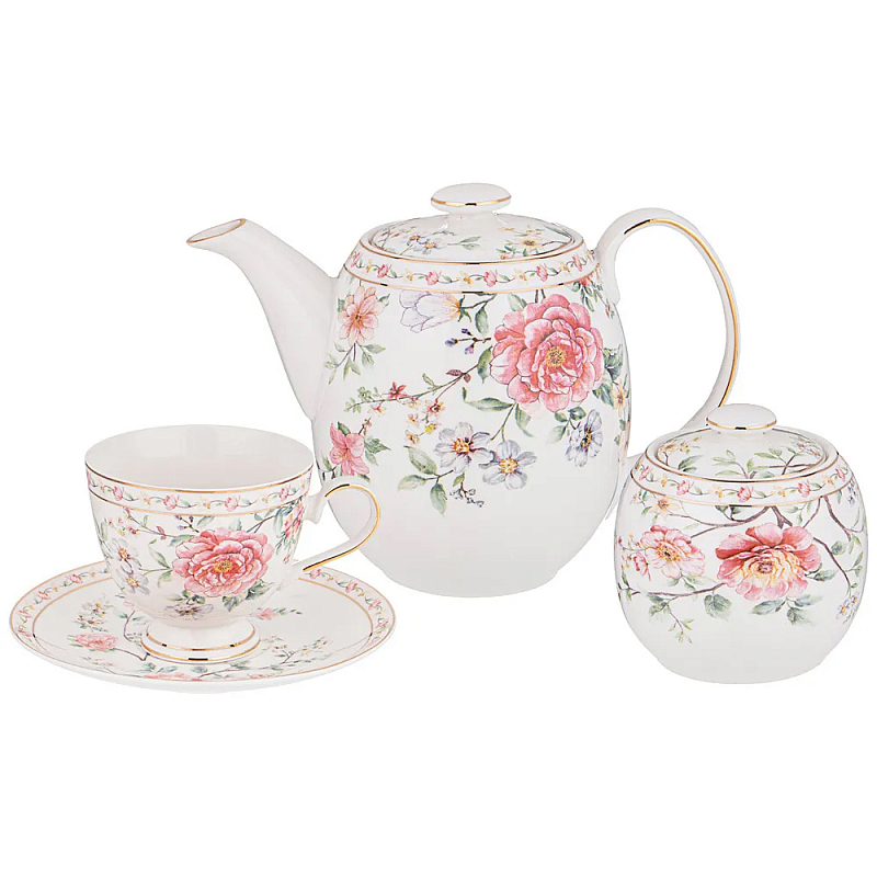Чайный сервиз из фарфора на 6 персон 14 предметов Flower Porcelain Collection Белый Мульти Чайный сервиз из фарфора на 6 персон 14 предметов Flower Porcelain Collection Белый Мульти в Костроме | Loft Concept