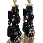 Комплект из 2-х деревянных статуэток Asmat Straw Headdress Statuettes Black Turquoise варинант исполнения - 3 | Loft Concept в Костроме