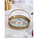 Блюдо круглое с ручкой и голубым фарфоровым дном с цветочным рисунком Blue Garden варинант исполнения - 3 | Loft Concept в Костроме