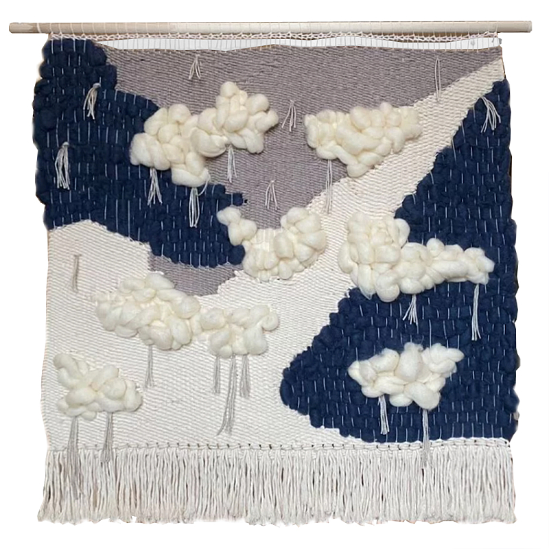 Гобелен из шерсти черно-белый Облака ivory ( слоновая кость ) Черный в Костроме | Loft Concept 