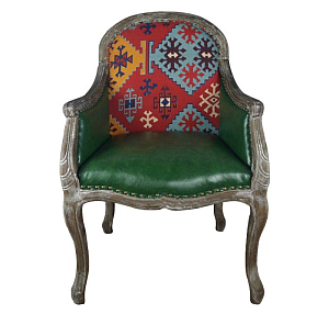 Кресло Bergere Kelim Pattern & Green Leather